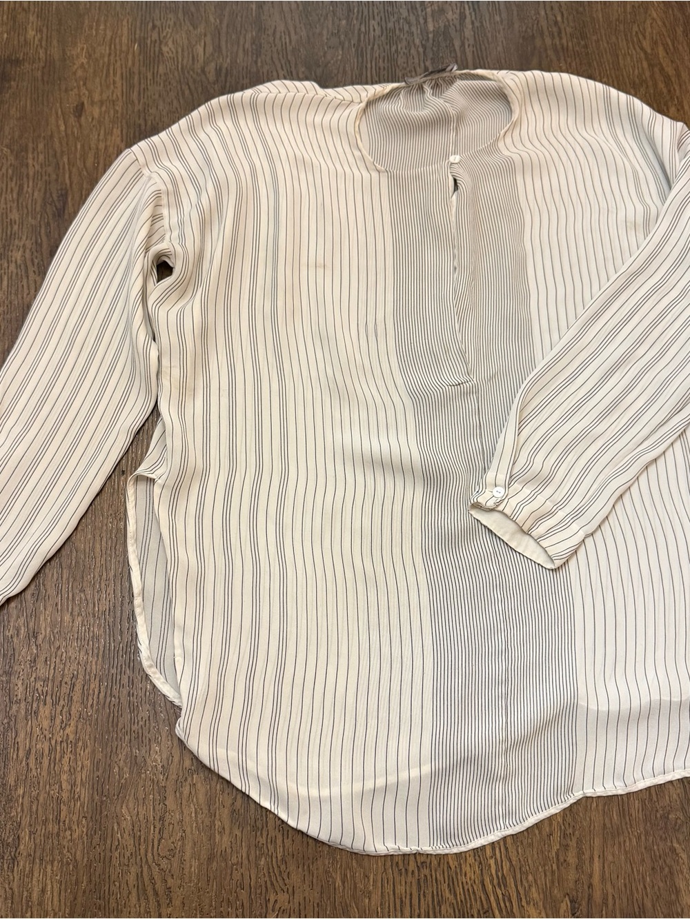 Vince Camuto Cream and Black Striped Long Sleeve Blouse